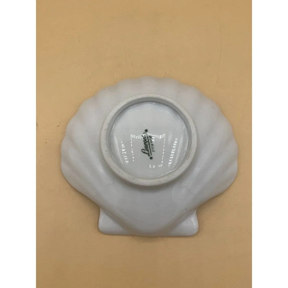 Vintage Limoges France Clam Shell-Shaped Dish with Birds and Flowers Gold Trim